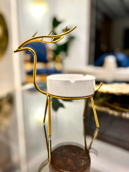 Metallic Golden Gazelle Style Ash Tray.