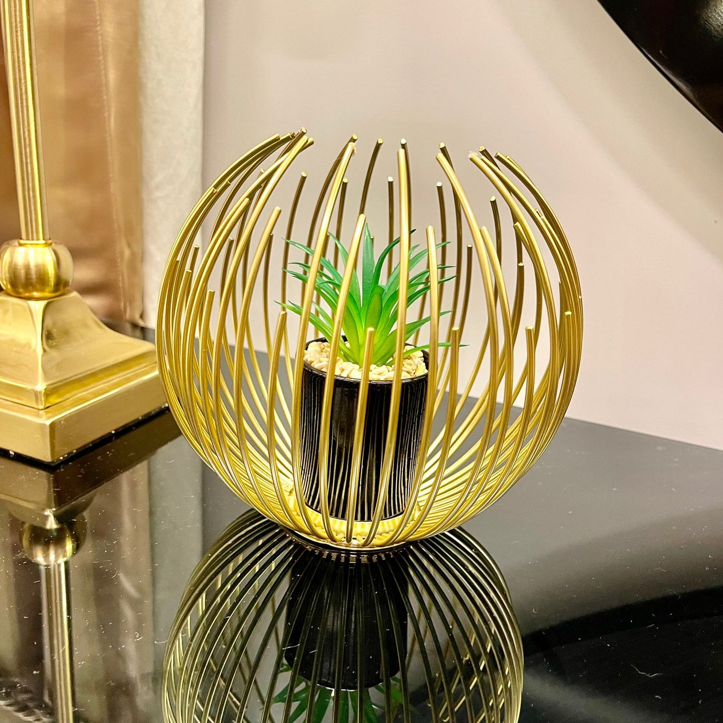 GOLDEN GLOBE DECOR WITH PLANTER INSIDE