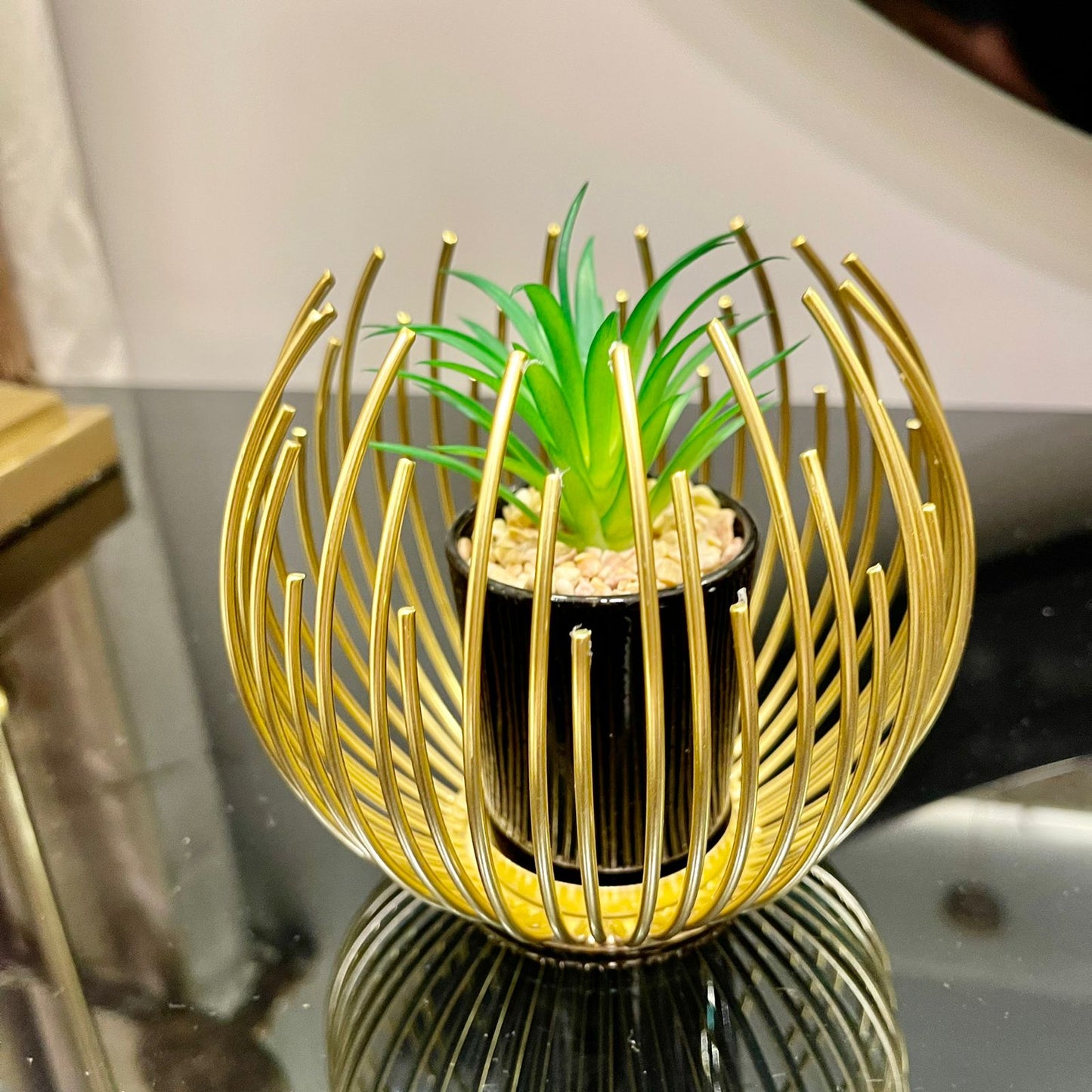 GOLDEN GLOBE DECOR WITH PLANTER INSIDE