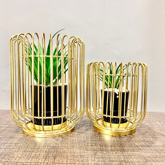 Set of 2 Luxury Metal vertical golden Planters