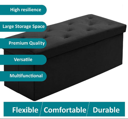 Foldable Velvet Designed Storage Ottoman - Black – Spacesaver