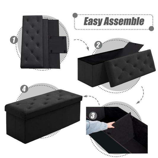 Foldable Velvet Designed Storage Ottoman - Black – Spacesaver