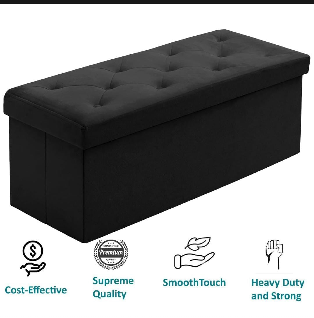 Foldable Velvet Designed Storage Ottoman - Black – Spacesaver
