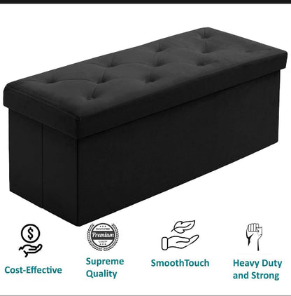 Foldable Velvet Designed Storage Ottoman - Black – Spacesaver