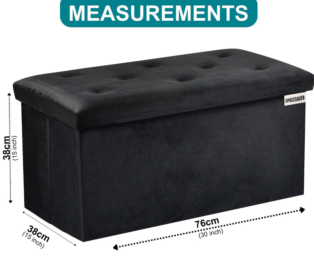 Foldable Velvet Designed Storage Ottoman - Black – Spacesaver