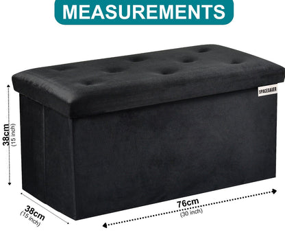 Foldable Velvet Designed Storage Ottoman - Black – Spacesaver