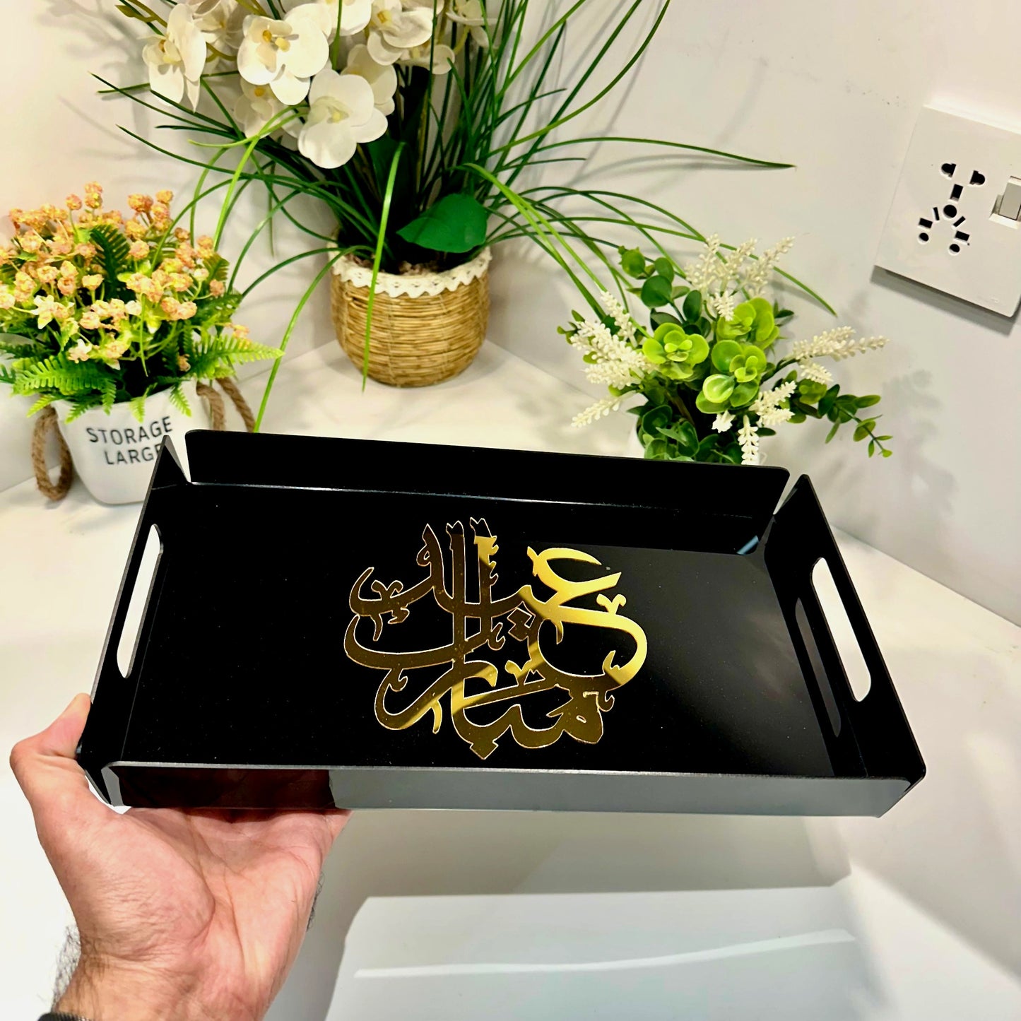 Eid Mubarak Tray Black and Gold-TE01