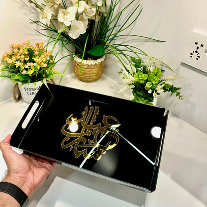 Eid Mubarak Tray Black and Gold-TE01