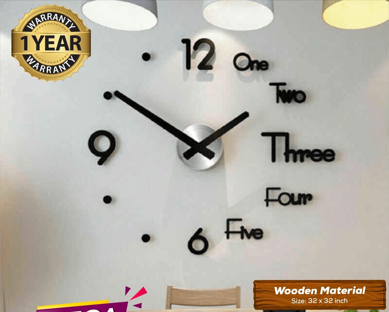 LARGE SIZE WOODEN DIY CLOCK WITH 12 INCHES NEEDLES – Pyari Walls