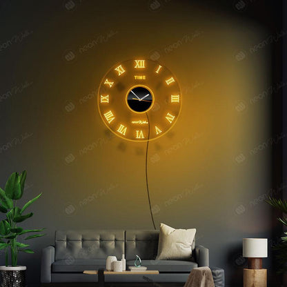 Acrylic Modern Neon Wall Clock With Neon LED Backlight