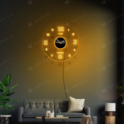 Acrylic Modern Neon Wall Clock With Neon LED Backlight